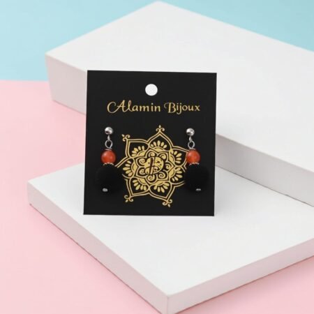 Alternative view of Natural Volcanic Lava Graduaded Beads Dangle Earrings, Sicily, gift