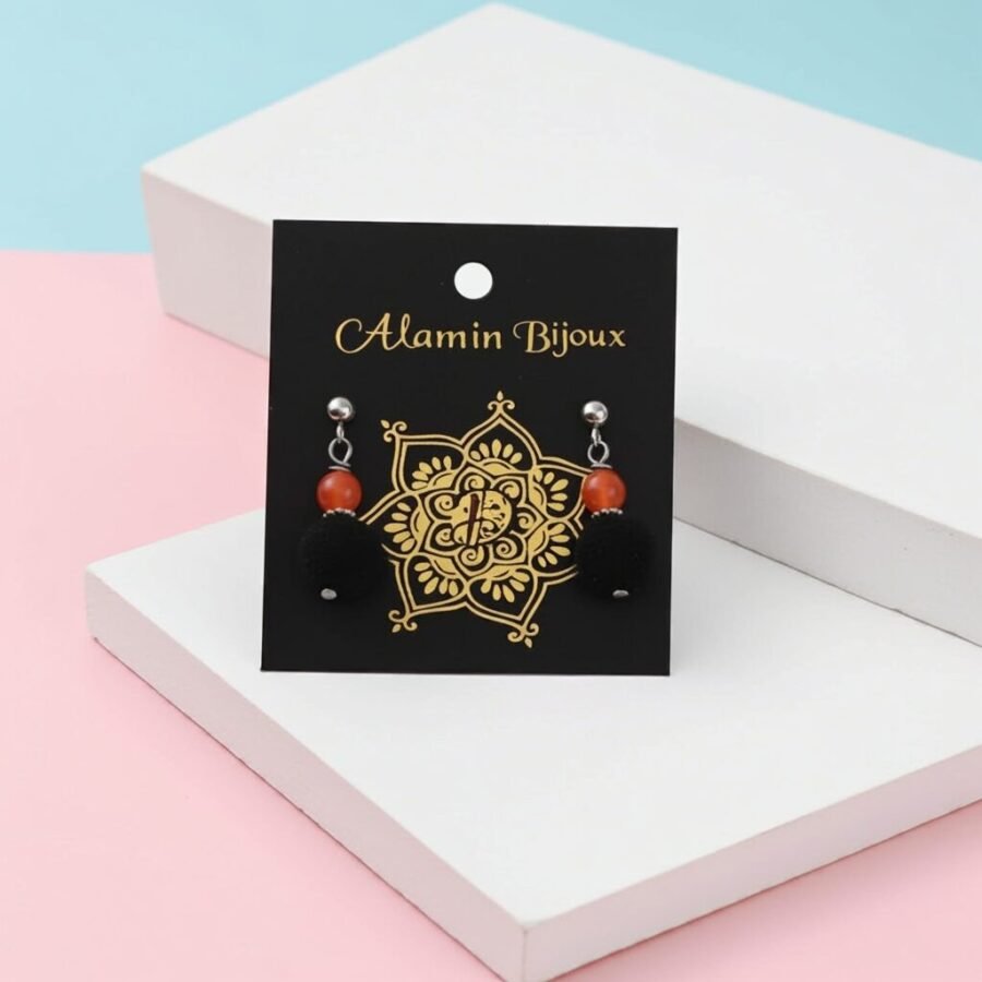 Natural Volcanic Lava Graduaded Beads Dangle Earrings, Sicily, gift - Image 2