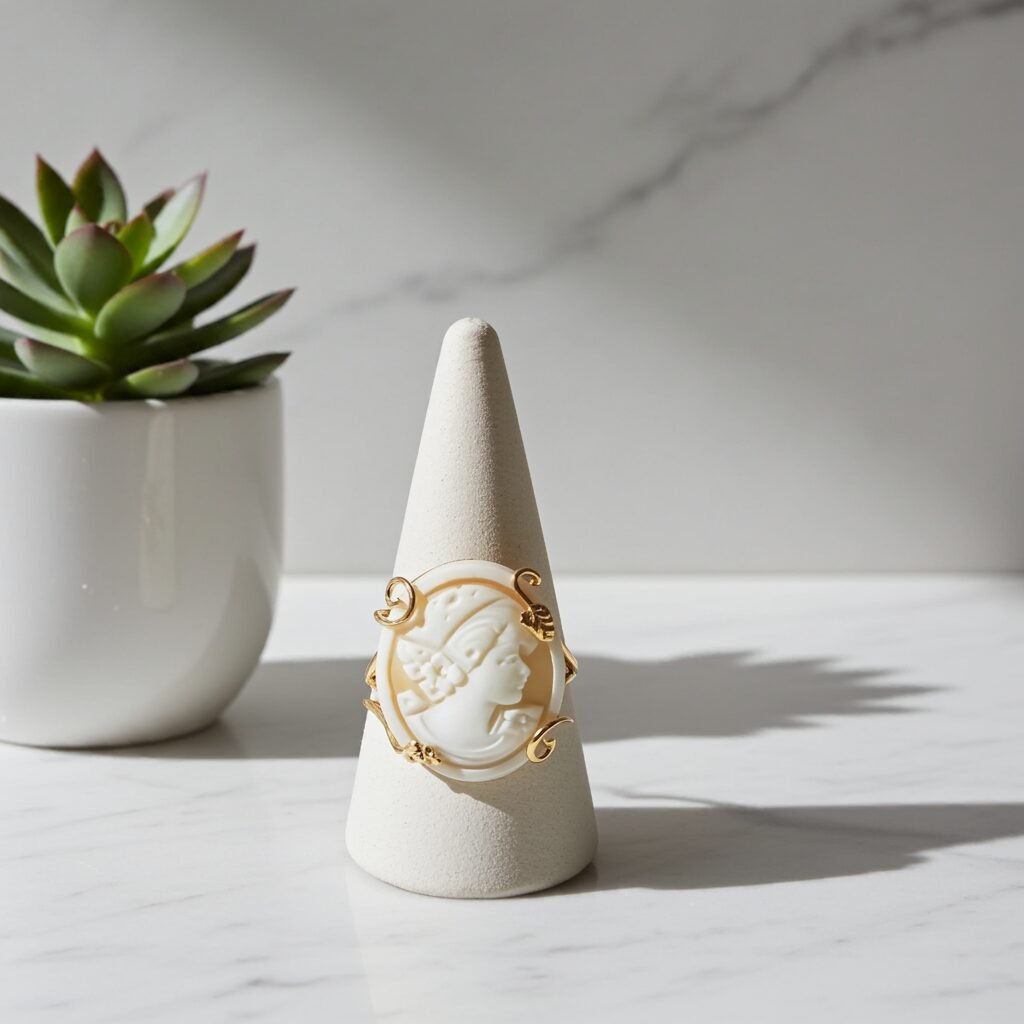 Vintage Cameo Ring - Shell Cameo Ring - Adjustable Ring - Carved in Italy.